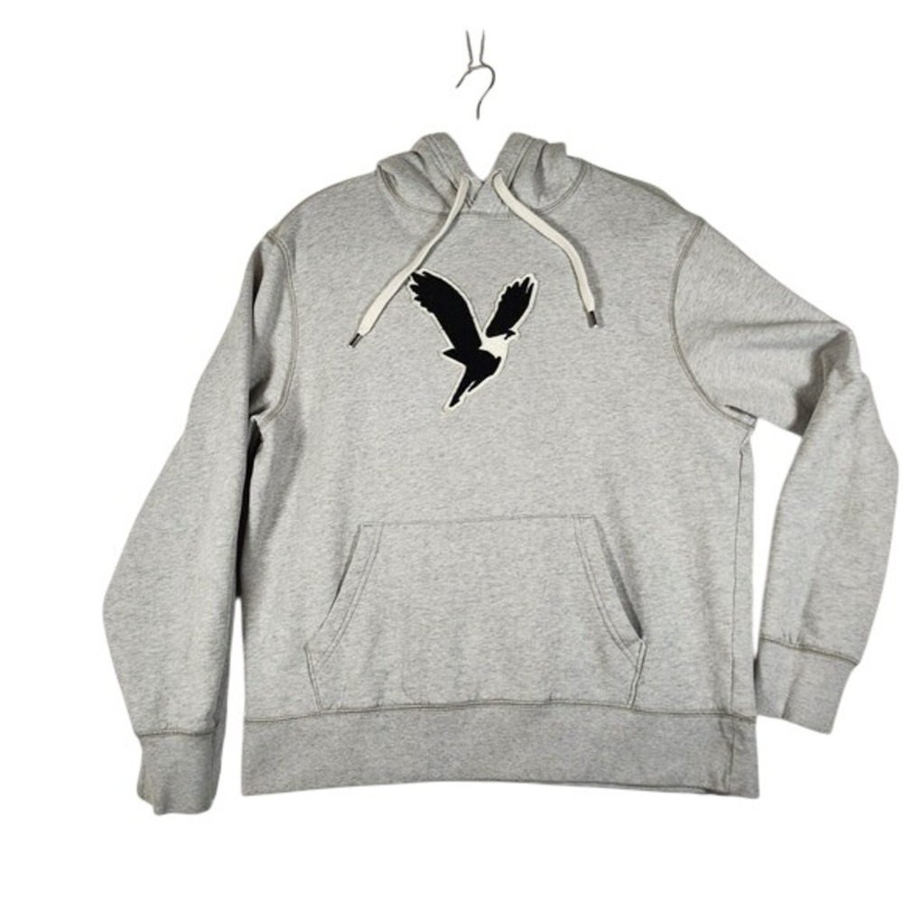 American Eagle Outfitters Hoodie Gray Bird Logo Pullover Sweatshirt Mens M - Picture 1 of 11